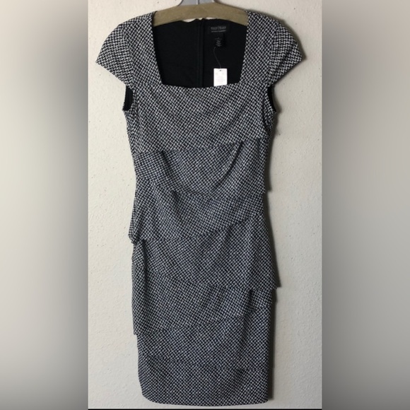 NEW Size 2 White House Black Market Instantly Slimming Black/White Sheath Dress - Picture 1 of 10